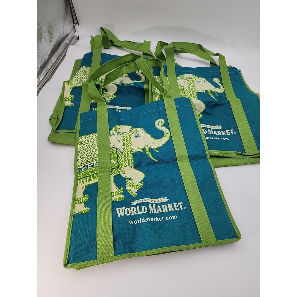 Lot of 3 World Market‎ Cost Plus Asian Elephant Reusable Shopping Tote Bag - Picture 3 of 3